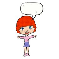 cartoon happy woman pointing with speech bubble N77