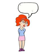 cartoon pretty girl tilting head with speech bubble N11