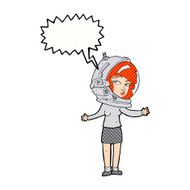 cartoon woman wearing astronaut helmet with speech bubble N12