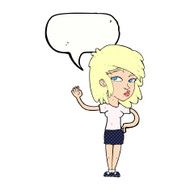 cartoon pretty woman waving with speech bubble N99