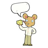 cartoon mouse holding cheese with speech bubble N12