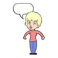 cartoon woman shrugging shoulders with speech bubble N550