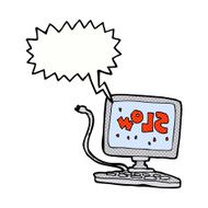 cartoon slow computer with speech bubble N4