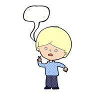 cartoon unhappy boy giving peace sign with speech bubble N12