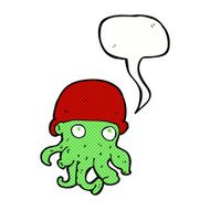 cartoon alien head wearing hat with speech bubble N12