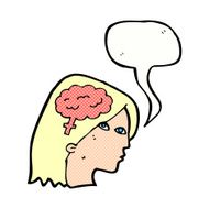 cartoon female head with brain symbol speech bubble N23