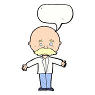cartoon bald man with open arms speech bubble N12