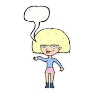 cartoon smug woman making dismissive gesture with speech bubble N11