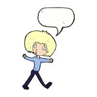 cartoon surprised man walking with speech bubble N11