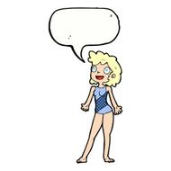 cartoon woman in swimming costume with speech bubble N12