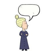 cartoon strict victorian teacher with speech bubble N11