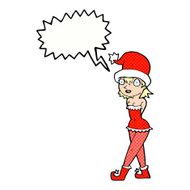 cartoon woman in christmas elf costume with speech bubble N12
