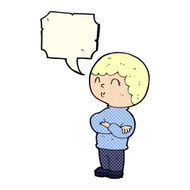 cartoon boy with folded arms speech bubble N20