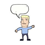 cartoon waving stressed man with speech bubble N12
