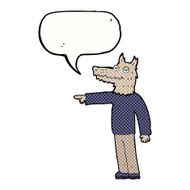 cartoon wolf man pointing with speech bubble N15