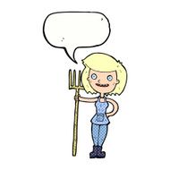 cartoon happy farmer girl with speech bubble N12