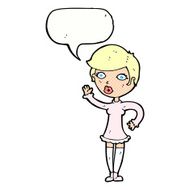 cartoon pretty woman waving with speech bubble N100