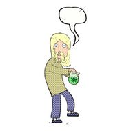 cartoon hippie man with bag of weed speech bubble N11