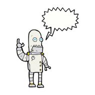 cartoon waving robot with speech bubble N25