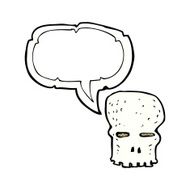 cartoon spooky skull with speech bubble N169