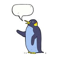 cartoon penguin waving with speech bubble N7