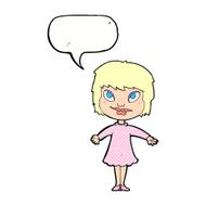 cartoon girl shrugging shoulders with speech bubble N34