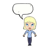 cartoon girl shrugging shoulders with speech bubble N35