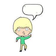 cartoon impressed boy pointing with speech bubble N12