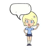 cartoon pretty girl waving with speech bubble N33