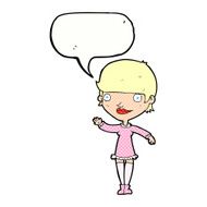 cartoon waving woman with speech bubble N166