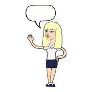 cartoon pretty woman waving with speech bubble N101