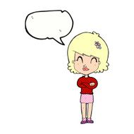 cartoon happy woman with folded arms speech bubble N23
