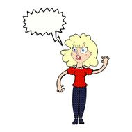 cartoon worried woman waving with speech bubble N24