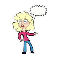 cartoon worried woman pointing with speech bubble N11