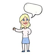 cartoon woman gesturing to show something with speech bubble N23
