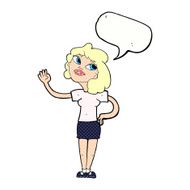cartoon woman waving with speech bubble N370