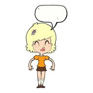 cartoon happy pretty woman with speech bubble N12