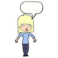 cartoon woman shrugging with speech bubble N67