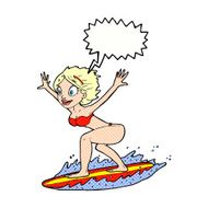 cartoon surfer girl with speech bubble N22