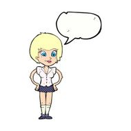 cartoon pretty woman with hands on hips speech bubble N23