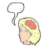 cartoon female head with brain symbol speech bubble N24