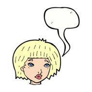 cartoon bored looking woman with speech bubble N11
