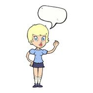 cartoon pretty girl waving with speech bubble N34