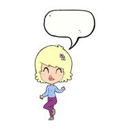 cartoon pretty woman dancing with speech bubble N24