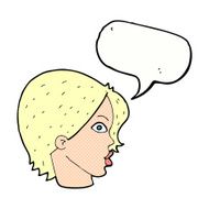 cartoon female face staring with speech bubble N7