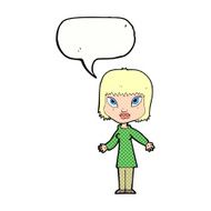 cartoon woman with open arms speech bubble N113