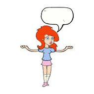cartoon confused pretty girl with speech bubble N12