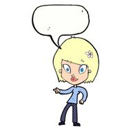 cartoon pretty woman pointing with speech bubble N45