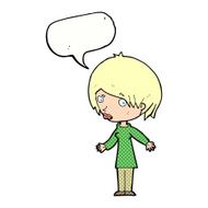 cartoon woman shrugging shoulders with speech bubble N560