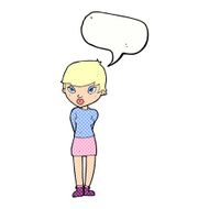 cartoon shy woman with speech bubble N56
